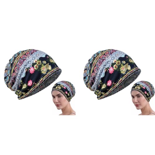 PALAY® Beanie Cap for Women Floral Print Chemo Slouchy Hijab Turban Fashion Hip-Hop Skull Dwarf Hat Boho Soft Running Head Scarf for Teen Girls All Season Use 2 PCS Blue PALAY® Beanie Cap for Women Floral Print Chemo Slouchy Hijab Turban Fashion Hip-Hop Skull Dwarf Hat Boho Soft Running Head Scarf for Teen Girls All Season Use 2 PCS Blue